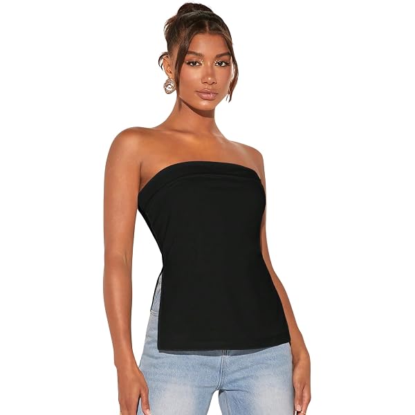 Womens Tube Tops Summer Twist Knot Front Knit Bandeau Sweetheart